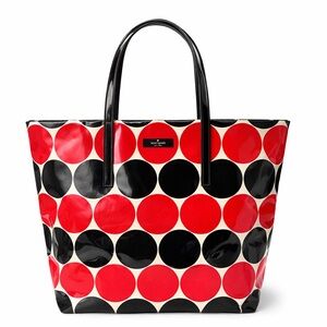 Kate Spade NY Red Black Polka Dot Coated Canvas Patent Handle Tote